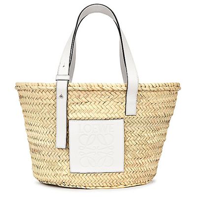 Medium White Leather and Raffia Basket Bag from Loewe