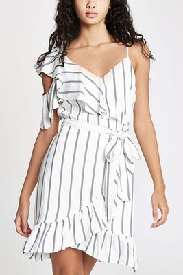 White Stripe One Shoulder Mini Dress