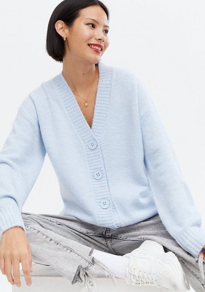 Pale Blue Knit Oversized Button Up Cardigan