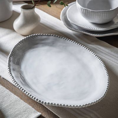 Vintage White Beaded Serving Platter