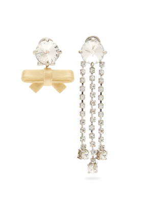 Mismatched Crystal And Bow Earrings from Miu Miu
