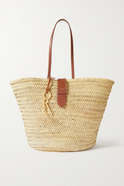 Madison Large Leather-Trimmed Woven Straw Tote from Oroton