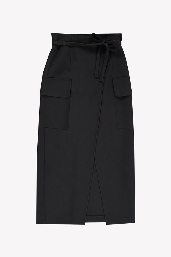 Formal Cargo Belt Midi Skirt