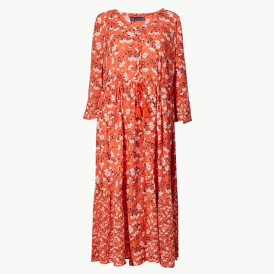 Floral Drawcord Relaxed Midi Dress