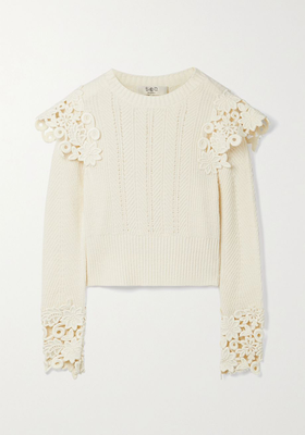 Zandra Guipure Lace-Trimmed Ribbed Cotton-Blend Sweater from Sea