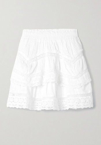 Tiered Crochet-Trimmed Cotton-Voile Mini Skirt from LovesShackFancy