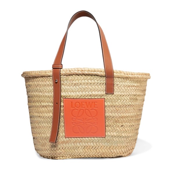 Paula's Ibiza Medium Leather-Trimmed Woven Raffia Tote from Loewe