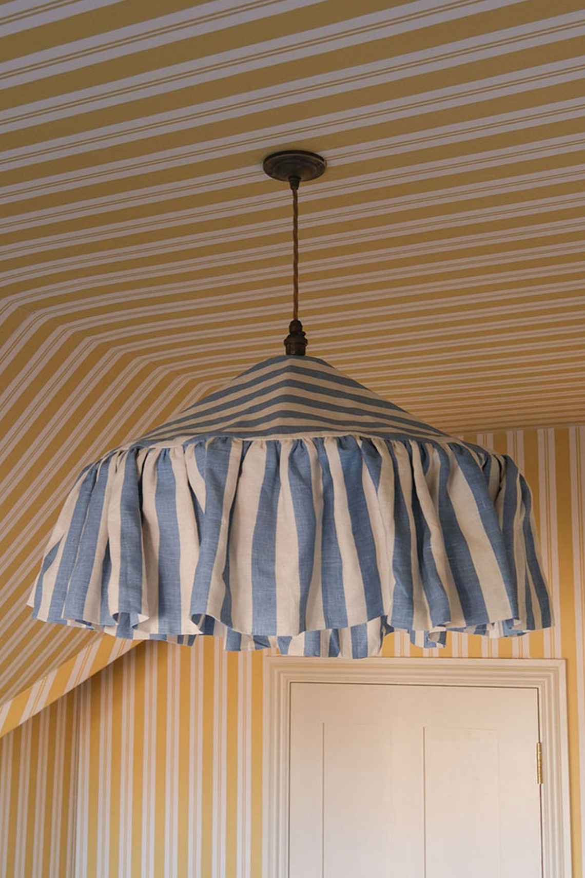 Tangier Iceberg Stripe Linen Pantry Lampshade from Alice Palmer & Co