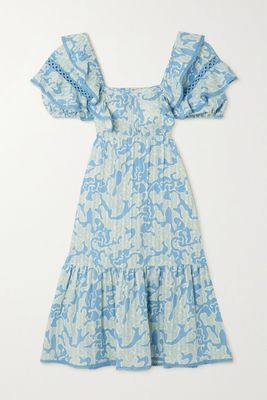 Oliver Ruffled Pleated Cotton-Jacquard Midi Dress from Diane Von Furstenberg