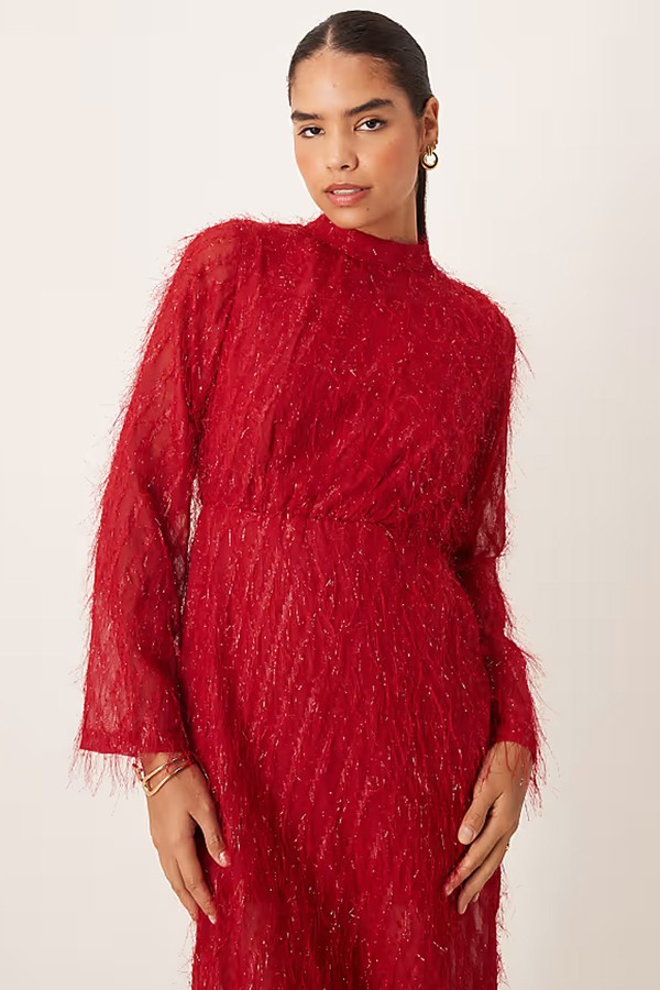 Fluffy Textured Tie Waist Maxi Dress  from Vila