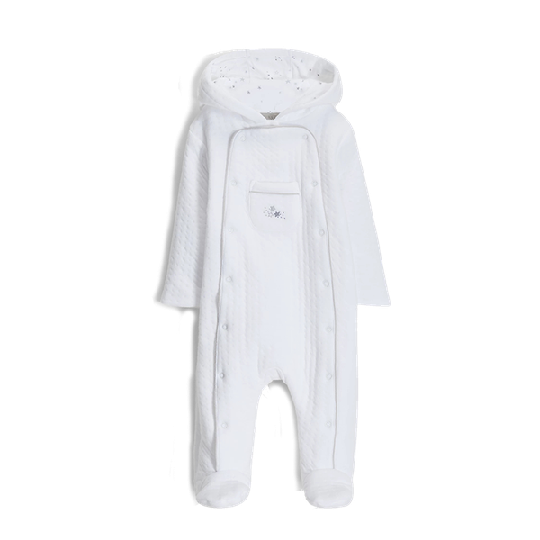 Baby Star Wadded All-in-One Pramsuit, White from John Lewis Heirloom Collection