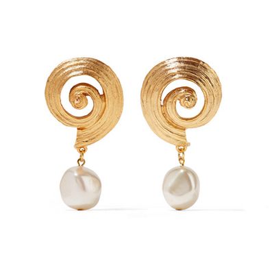 Gold-Plated Faux Pearl Clip Earrings from Oscar De La Renta