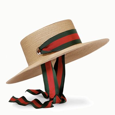 Grosgrain-Trimmed Raffia Hat from Gucci