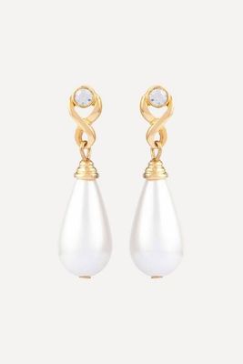 Gold-Plated 1990s Crystal & Faux Pearl Drop Earrings from Susan Caplan Vintage