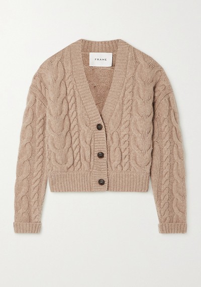 Cropped Cable-Knit Wool Cardigan from Frame