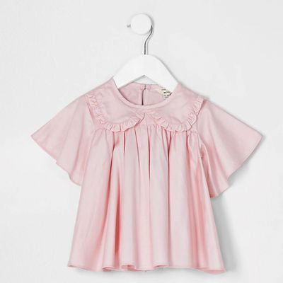 Pink Frill Poplin Top