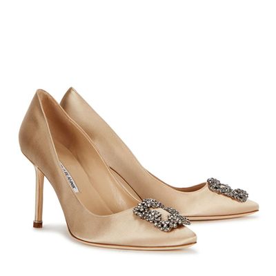 Hangisi 90 Champagne Silk Satin Pumps