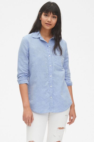 Light Blue Boyfriend Shirt In Linen from Gap