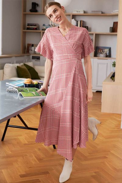 Eliana Red Check Wrap Dress from Kitri