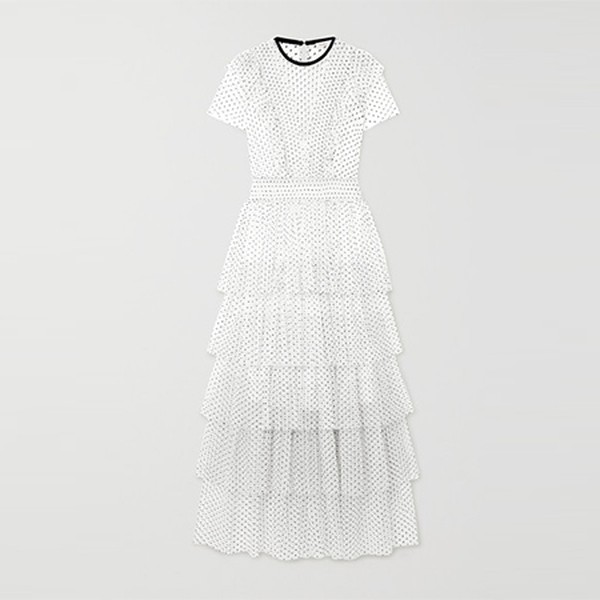 Tiered Ruffled Swiss-Dot Tulle Maxi Dress from Maje