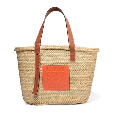 Paula's Ibiza Medium Leather-Trimmed Woven Raffia Tote from Loewe