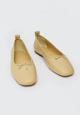Yellow Soft Leather Ballet Flats from Massimo Dutti