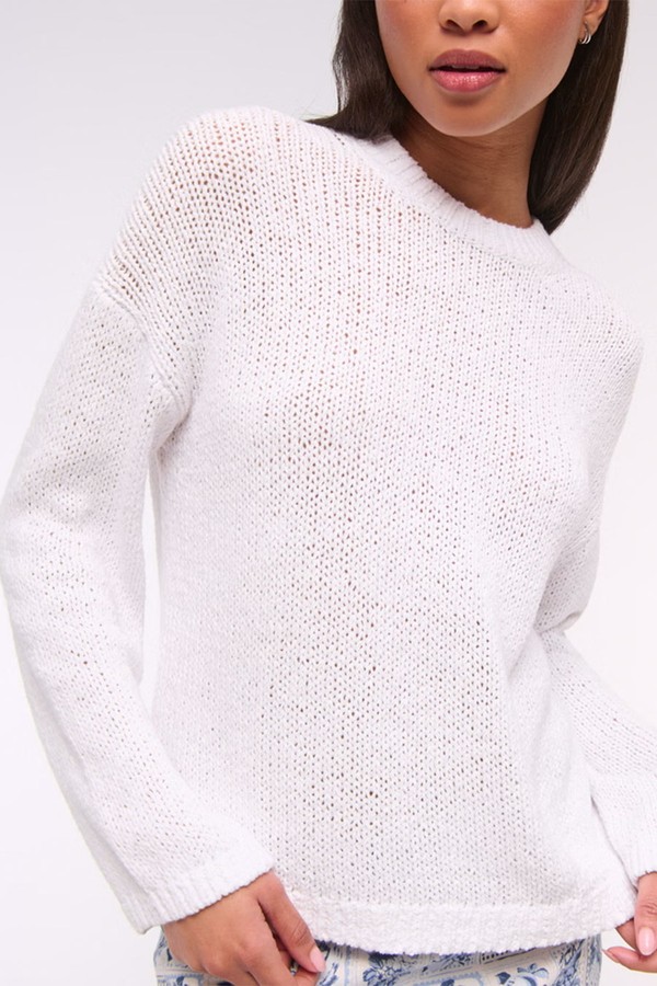 Open-Stitch Textural Crew Sweater