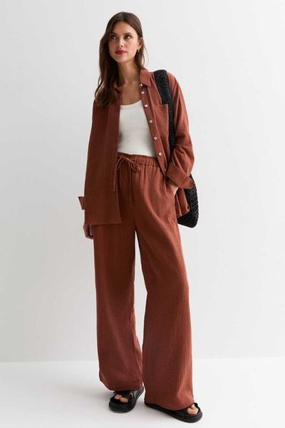 Cotton Double Cloth Wide Leg Trousers