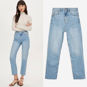 Bleach Raw Hem Straight Leg Jeans