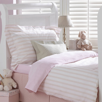 Pink Ticking Cot Bed Flat Sheet from Addie & Harry