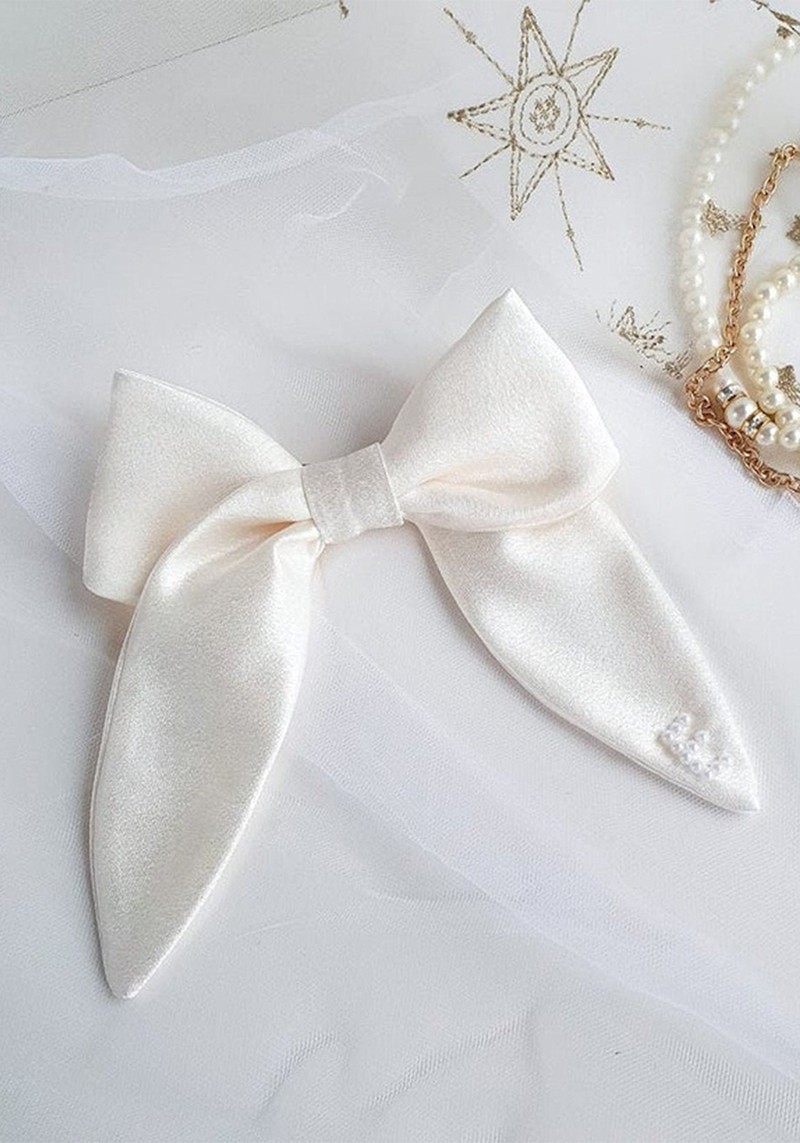 Monogram Bow Satin Barrette Hair Clip from Little Fashion Finds