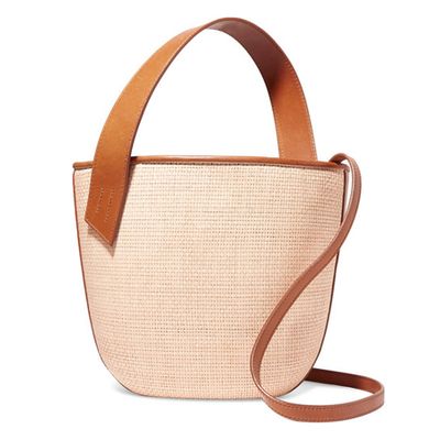 Panier Saigon Leather-Trimmed Woven Raffia Shoulder Bag from TL-180