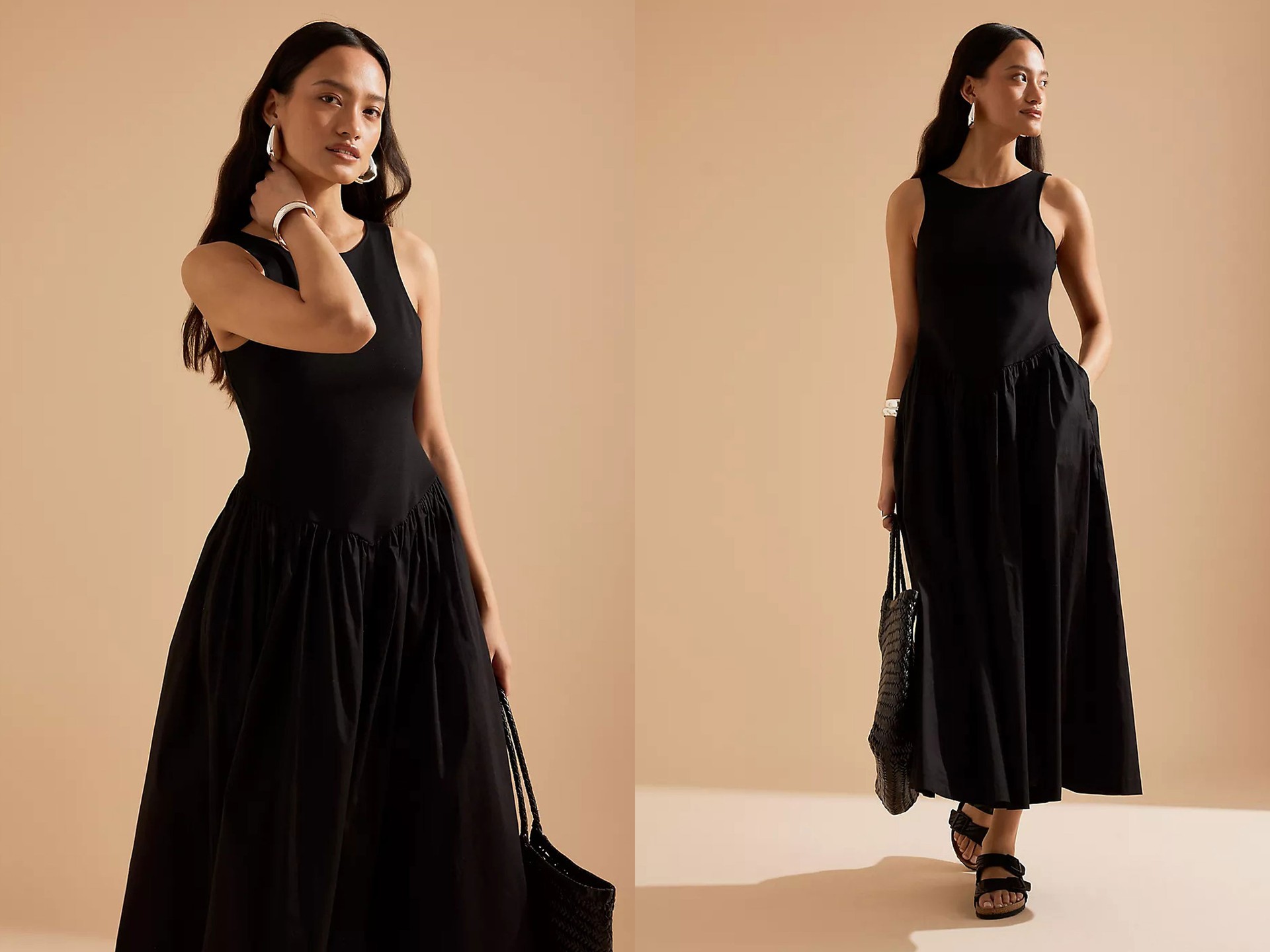 Basque-Waist Jersey Twofer Midi Dress from Anthropologie