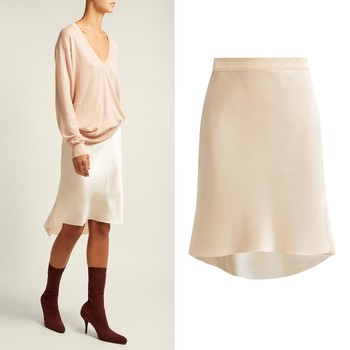 Bias Godet Silk-Satin Slip Skirt