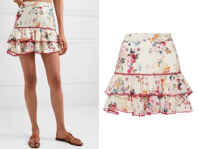 Fera Ruffled Crocheted Lace & Floral-Print Voile Skirt from Charo Ruiz