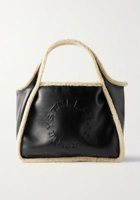 Eco Logo Faux Shearling-Trimmed Vegetarian Leather Tote from Stella McCartney