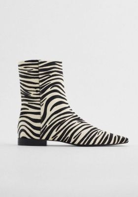 Flat Animal Print Leather Ankle Boots from Zara