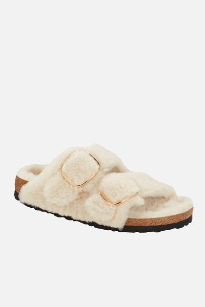 Arizona Big Buckle Slim Fit Teddy Shearling Double Strap Sandals from Birkenstock 