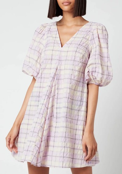 V Neck Dress - Seersucker Check from Ganni