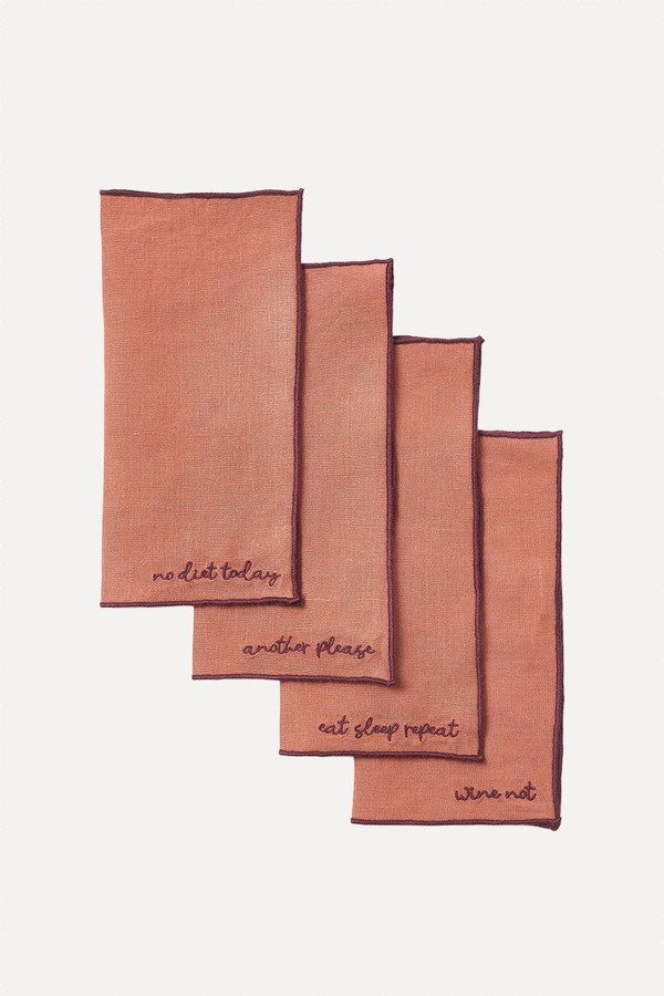 Set Of 4 Embroidered Linen Cocktail Napkins Cosmo