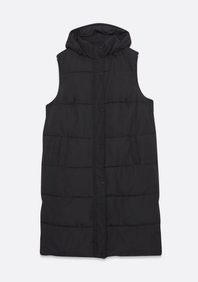 Black Long Hooded Gilet