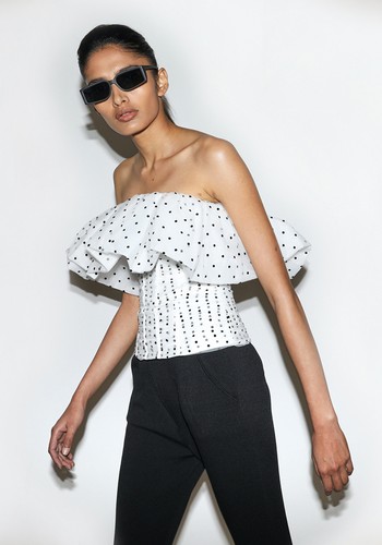 Dot Mesh Frill Corset Top