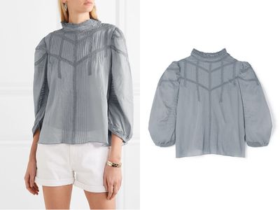 Albertine Lace-Trimmed Pintucked Ramie Blouse