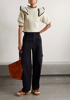 Ferdi Cropped Crochet and Cable Knit Wool Sweater