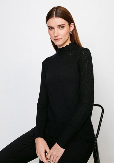 Pointelle Funnel Neck Knitted Jumper