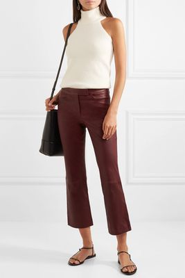 Cropped Leather Bootcut Pants from Theory