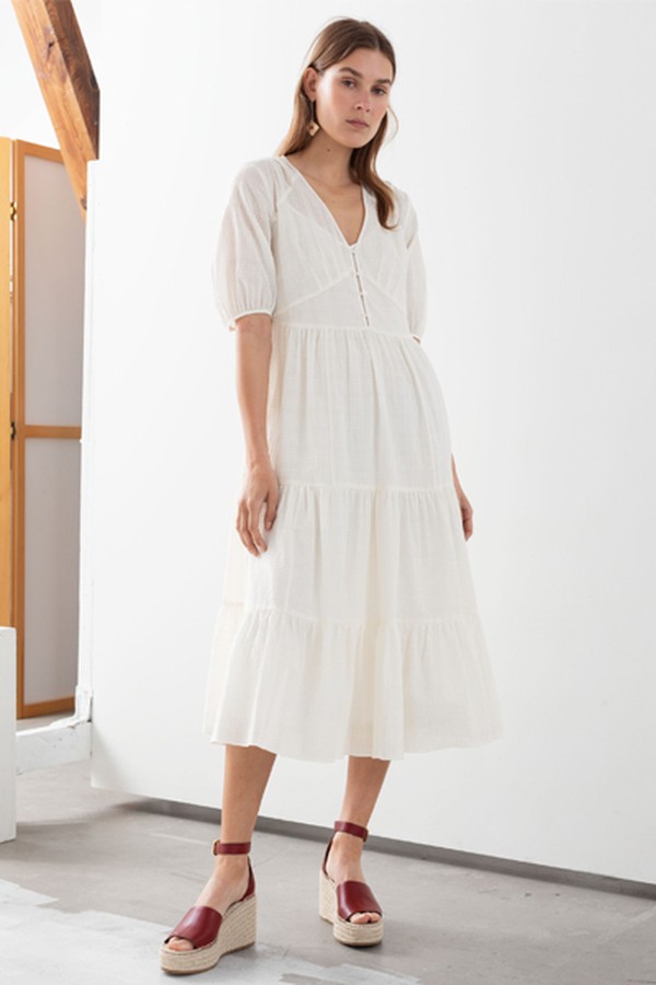 Ruffle Tier Cotton Midi Dress