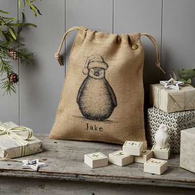 Personalised Penguin Hessian Sack from TillyAnna