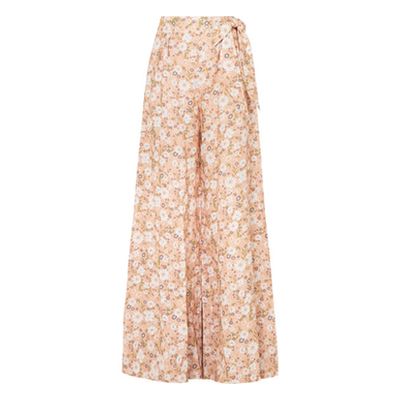 Elaina Floral-Print Linen Wide-Leg Pants from Miguelina