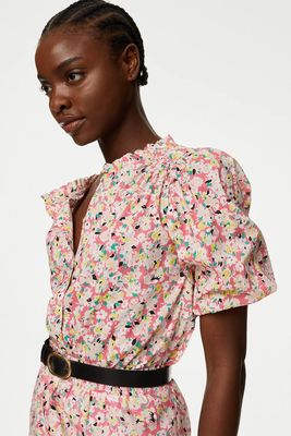 Pure Cotton Floral Puff Sleeve Blouse, £25 | Marks & Spencer